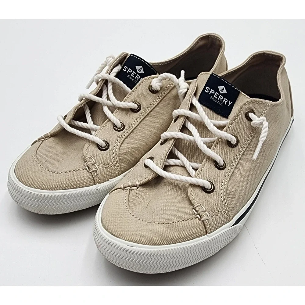 Sperry LTT Top Sider Linen Sneakers Women 6 Oatmeal Beige Slip On STS81820 EXC
